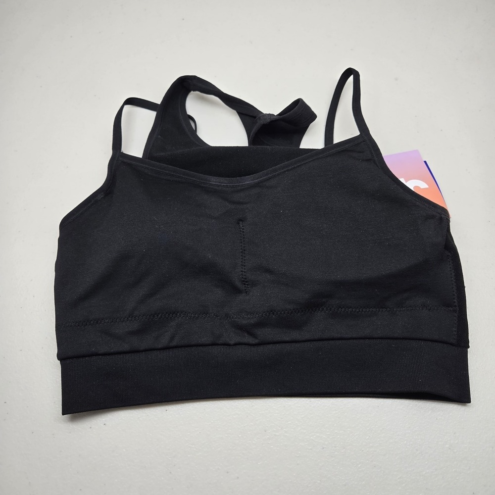 Joylab Women Sports Bra L Black Wireless‎ Knit Racerback Seamless NWT
